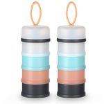 Vicloon Baby Milk Powder Dispenser, 2PCS Portable 4 Layers 120ml per Layer Translucent Compartments, Kids Baby Storage Container Stackable Pots, Snack Storage Container, Gray & Pink & Blue