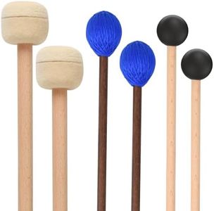 3 Pairs Blue Hard Yarn Head Keyboard Marimba Mallets,Black Rubber Bell Mallets,Felt Head Timpani Mallet,Bass Drum Stick Glockenspiel Sticks Xylophone Mallet with Wood Handles for Percussion Instrument