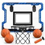 HYES Mini Basketball Hoop Indoor, Door Basketball Hoop with 3 Balls & Inflator, Basketball Toy Gifts for Kids Boys Girls Teens Adults, Suit for Bedroom/Office/Outdoor/Pool, Blue