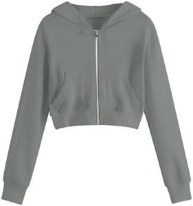 Anjikang Gray Jacket Girls Cropped Zip Up Hoodies Lightweight Long Sleeve Hooded Sweatshirts Y2K Teen Girls Trendy Clothes Preppy Outfits