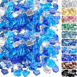 RUOJAS 20 Pounds Fire Glass 1/2 Inch High Reflective Tempered Firepit Glass Rocks for Fireplace, Fire Pit Table, Fire Bowl and Landscaping (Cobalt Blue, Oceanic Blue and Crystal Clear)