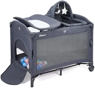 Babevy 5-in-1 Pack and Play, Baby Bedside Sleeper with Bassinet, Portable Crib, Diaper Changer, Playard and Hanging Toy, Nursery Center from Newborns to Toddlers, Deep-Grey