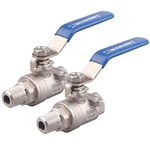 DERNORD 2 Pack Full Port Ball Valve 3/8 Inch - Male x Female Stainless Steel 304 Heavy Duty for Water, Oil, and Gas, 1000WOG