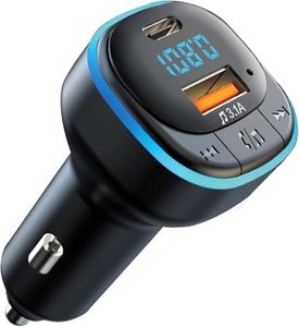 Transmetteur FM Bluetooth 5.0, Adaptateur Bluetooth Voiture, Kit MP3 sans Fil à Charge Rapide Port 3.1A USB et Type C, Appels Mains Libres, Connecteur Bluetooth pour Voiture Support Disque U
