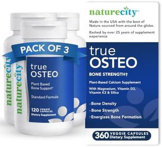 NatureCity True-Osteo Plant-Based Supplement for Bone Strength | AlgaeCal Calcium & Magnesium, Plant-Based Vitamin D3, Vitamin K2, Silicon| Gentle on Stomach (360 Capsules)