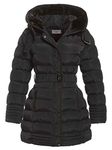 SS7 Women's Padded Fur Hood Winter Parka Coat, Sizes 8 to 16 (UK - 12, Black)