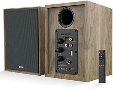 PyleUsa Powered Bookshelf Speaker Monitors HiFi Studio Monitor Computer Desk Stereo Speaker System Opt/Coax/RCA/USB/AUX Out Connection, VOL/TREB/BASS Control Studio Sound, Wood - PBKSRB40