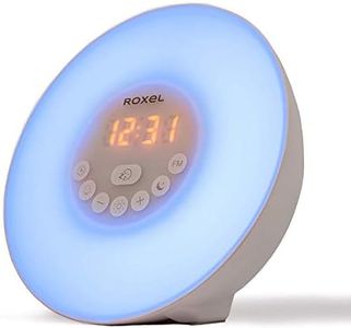 Roxel Alarm Clock Wake Up Light Sunrise/Sunset Simulation Table Bedside Lamp with FM Radio, Colour Changing Mood Light, Nature Sounds and Touch Control Function (White)