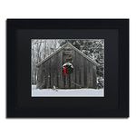 Trademark Fine Art Christmas Barn in The Snow in Black Matte and Black Frame Artwork by Kurt Shaffer, 11 by 14-Inch