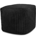 Jumbo Cord Footstool Bean Bags | Corduroy Ottoman Footrest Modern Home Living Room Bedroom Stylish & Durable Ergonomic Design | Jumbo Cord Foot Rest Pouffe (Square (40cm x 40cm x 40xm), Black)