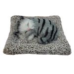 BOGEN LITE Sleeping Cat Plush Toy with Press Simulation Sound, Sleeping Cat Stuffed Animal Fur Soft Toys with Sound for Kids Car Dashboard Cat & Office Desk (Grey)
