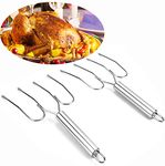 Thanksgiving Turkey & Roast Lifters, Stainless Steel Roaster Forks, Transfer Chicken or Ham Poultry Lifters Easily, Four Needle Meat Fork, Set of 2