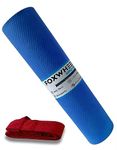 FOXWHEEL® 4MM Thick, Light Weight with Anti-Slip Dual Side Embossed Yoga Mat with Carrying Strap For Men aand Women (4MM, Blue)