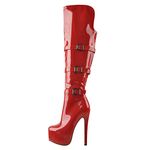 Only maker Women's Over the Knee High Boots with Side Zipper Stiletto Heeled Thigh High Booties Ankle Buckle Strappy Patent Leather Winter Booties Crimson Size 9