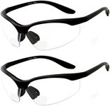 grinderPUNCH 2 Pair Safety Glasses ANSI Z87 Impact Resistant Non-Slip Wrap Around Clear Lens Bifocal Reading Glasses Diopter/+1.5