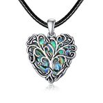 AOBOCO Tree of Life Choker Necklace 925 Sterling Silver Black Leather Choker Necklace with Abalone Shell, Birthday Jewelry Gifts for Women Girls