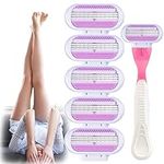 FunnAura 6PCS Razor Blades Refill Women for Gillette Venus, 3 Layer Blade Heads with Handle(Pink)