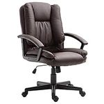 HOMCOM Office Chair, Faux Leather Computer Desk Chair, Mid Back Executive Chair with Adjustable Height and Swivel Rolling Wheels for Home Study, Brown