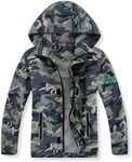 mumrap Boys Waterproof Jacket Lightweight,Hooded Raincoat For Kids,Outdoor Windproof Rain Coats For Girls(Grey Camo,10-12Years)