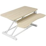 VIVO Height Adjustable 32 inch Standing Desk Converter, Pneumatic Sit Stand Dual Monitor and Laptop Riser Workstation, Light Wood Top/White Frame (DESK-V000KF)
