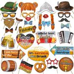 HOWAF Oktoberfest Photo Booth Props, 30 Pcs Glitter German Beer Festival Photo Props Accessories, Oktoberfest Party Selfie Pros for Beer Festival Party Decoration, Bavaria Style Photo Booth Accessories