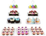 5 Pcs Cake Stand Set,2xLarge 3-Tier Plastic Cup Cake Stand X3X Appetizer Trays,Plastic Dessert Table Display Set Perfect for Wedding Party Baby Shower Birthda Decoration