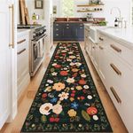 U'Artlines Runner Rug for Hallways Kitchen Runner Rug 2'6" x 10' Colorful Soft Non Slip Washable Runner Rug Boho Floral Floor Carpet Runners for Entryway Laundry Room Bathroom Black Green