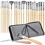 Kurtzy 24-Piece Artist Paint Brush Set with Case - Nylon Hair Brush Set for Acrylic, Watercolour, Gouache or Oil Painting - Ideal for Face Painting, Miniature Detailing, Nail Art & Rock Painting