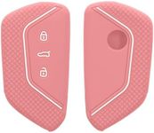 kwmobile Key Cover Compatible with VW Golf 8 3 Button Car Key - Soft Silicone Car Key Fob Holder Protector Case - Pink/White