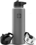 IRON °FLASK Camping & Hiking Hydration Flask, Wide Mouth, 3 Straw Lids, Stainless Steel Outdoor Water Bottle, Double Walled, Insulated Thermos, Metal Canteen - Graphite Slate, 40 Oz