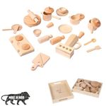 GELTOY Wooden Kitchen Set Supreme Handmade Indian crafted pretend Play kitchen toy set with 2 Trays cooking game for Kids 3+ and Home decor