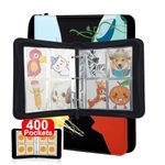 Card Binder 4-Pocket Suitable for Pokemon Cards, 400 Pockets Trading Card Holder with 50 Removable Sleeves, Portable Card Album Suitable for Pokemon Cards & Trading Cards - Black