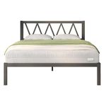 Novilla 30.5cm Metal Bed Frame, Bed Frame with Headboard, Engineered Wood Slat Support, Solid Support Legs, Easy Assembly, Underbed Storage Space 160x200cm, Black