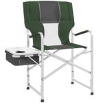 Outsunny Aluminium Directors Chair, Folding Camping Chair for Adults with Side Table, Cup Holder, Cooler Bag and Pocket, Green