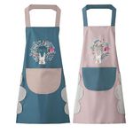 DILLMAN Women Kitchen Apron with Hand Wipe Pockets，Big Pocket,Hand-wiping, Waterproof for Cooking Baking, Blue + Pink, Large