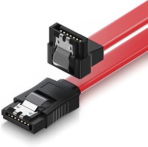 deleyCON 30cm Cable SATA III S-ATA 3 Cable de Datos Cable de Conexión para HDD SSD con Clip de Metal 6 Gb/s 1x Recto 1x 90° Conector Tipo L - Rojo