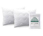 Crizzio® Quilted Pillow Protectors Zipped, Hypoallergenic, Dust Mite Proof, Breathable and Noiseless 100% Microfiber Pillow Protector, UK Standard 50x75 CM (Pack of 2)