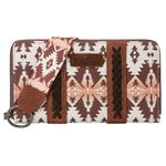 Wrangler Wallet Purse for Women Western Aztec Clutch Wristlet Wallet with Credit Card Holder, Light Coffee, Trendy WG2203-W006LCF