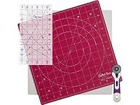 The Quilted Bear 12" x 12" Self-Healing Rotating Cutting Mat with 6.5" x 12" Non-Slip Quilting & Sewing Ruler & 45mm Ergonomic Soft Grip Rotary Cutter - Pink