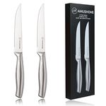 AMUSHOME Steak Knives Set of 2 -Stainless Steel Serrated Kitchen Steak Knife-Ergonomic Non-Slip Handle, Rust-Proof & Scratch-Resistant