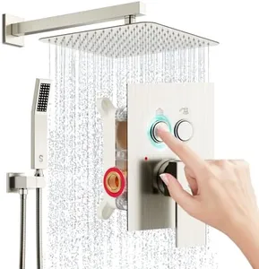 SR SUN RISE Shower System with Push Button Diverter, Wall Mounted Luxury 12 Inch Rain Shower Head with Handheld Spray, High Pressure Shower Faucet Combo Set with Rough-in Valve, Brushed Nickel