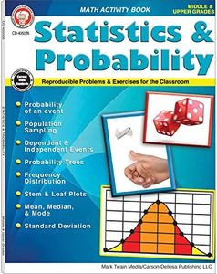 Mark Twain Media Statistics & Probability Math Workbook, Grades 5-12 Math Practice With Probabilities, Standard Deviation, Mean, Median, and Mode, STEM and Leaf Plots (80 pgs)