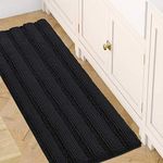 H.VERSAILTEX Bath Mats for Bathroom Non Slip Extra Thick Chenille Striped Bath Mat Rug Runners 47" x 17" Absorbent Fluffy Soft Shaggy Mats Dry Fast Plush Area Carpet for Bath Room, Tub - Black