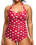 Yonique Plus Size Bathing Suit for Women One Piece Swimsuit Tummy Control Halter Tops for Women Swimwear, Red Dot, 20 Plus