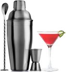 Zulay Stainless Steel Cocktail Shaker Set - Mixed Drink Shaker - Martini Shaker Set with Built in Strainer, Double Sided Jigger & Combo Muddler Mixing Spoon - Pro Margarita Shaker