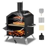 Pizzello Outdoor Pizza Oven Wood Fired 2-Layer Pizza Ovens 12" Outside Pizza Maker with Stone, Pizza Peel, Cover,Removable Cooking Rack for Camping Backyard BBQ (Black)