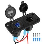 Thlevel 18W QC 3.0 & 45W Dual PD Type C USB Car Charger Socket Cigarette Lighter Socket 12V/24V Power Outlet with LED Digital Voltmeter and Touch Switch for Car Boat Marine