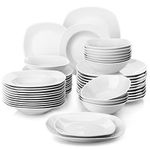 MALACASA Dinner Sets for 12 People, 48-Piece Porcelain Plates and Bowls Set with 12-Piece Bowls/Dinner Plates/Dessert Plates/Deep Dinner Plates, Series Elisa, Ivory White