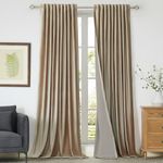 100% Full Blackout Champagne Beige Velvet Curtains 108 inch Long for Living Room,Set of 2 Liner Rod Pocket Back Tab Thermal Window Curtains Room Darkening Heavy Decorative Curtains Drapes for Bedroom