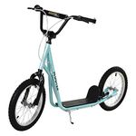 Aosom Youth Scooter Street Kick Scooter for Teens Kids Ride on Toy w/ 16'' Inflatable Wheel Dual Brakes for 5+ Year Old Blue